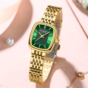 Curren 9093 Women’s Watch in Bangladesh – Gold Chain with Green Dial – Amarpick BD